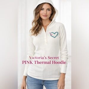 🤍🩵 Super RARE Victoria's Secret “PINK” Waffle Knit Thermal Hoodie 🩵🤍